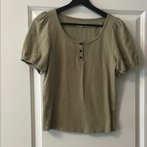 Madewell Olive Green Puff Eyelet-Sleeve Top